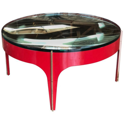 Ma 39's Custom Red and Brass Magnifying Lens Coffee Table