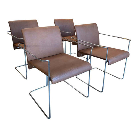 Set of 4  Dining Chairs Leather and Chrome by F.ll Saporiti, 1970s