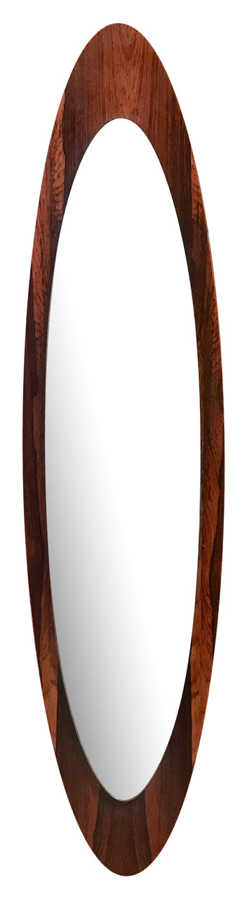 Italian Modern Wall Mirror Oval Teak Frame, 1950s