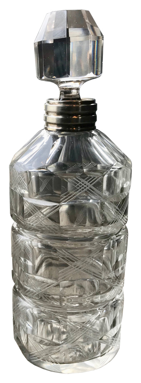 Art Deco Sterling Silver Baccarat Bottle, Italy 1940s