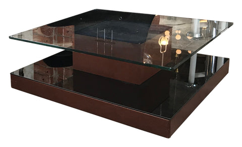 Osvaldo Borsani Square Coffee Table in Leather and Mirror. Italy, 1970s