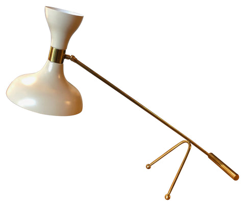 Midcentury Stilnovo Adjustable White Table Lamp in Brass, Italy, 1960s