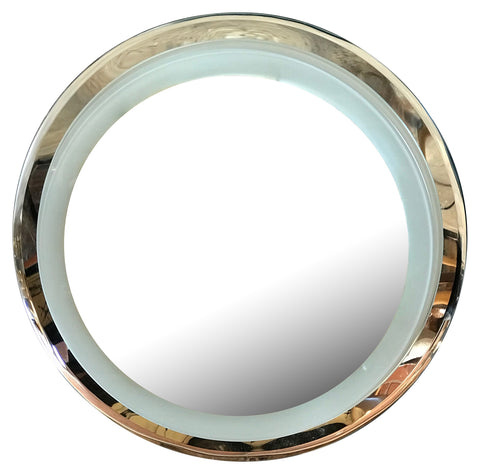 Lighted Glass and Chrome Plated Round Wall Mirror by Cristal Art, circa 1960s