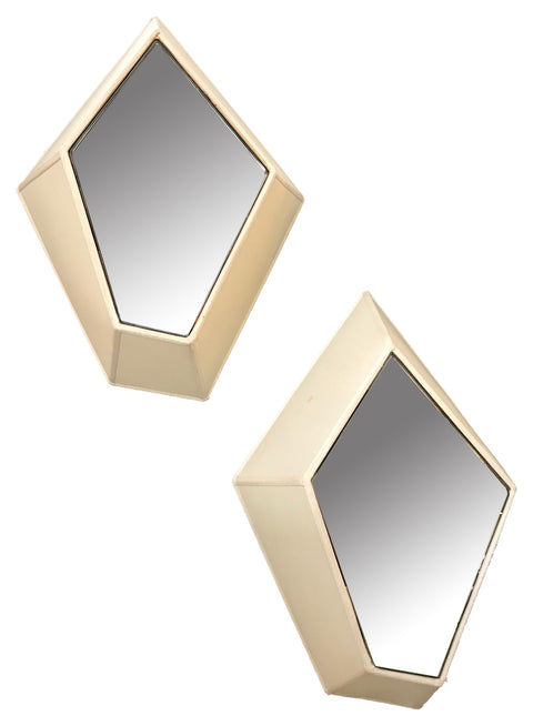 Pair of Polygonal Wall Sconces with Fabric and Mirror, Italy, 21st Century