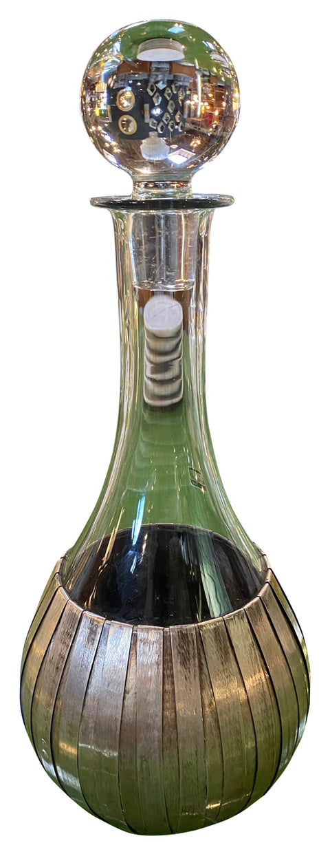Vintage Transparent Glass and Silver Round Base Decanter, Italy 1940s