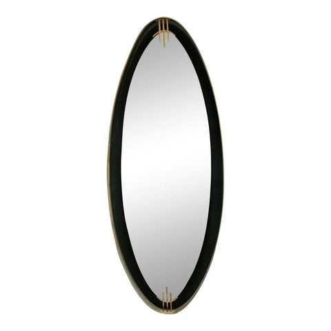 Oval Wall Mirror with Iron Floating and Brass Style Frame. Italy, 1970s
