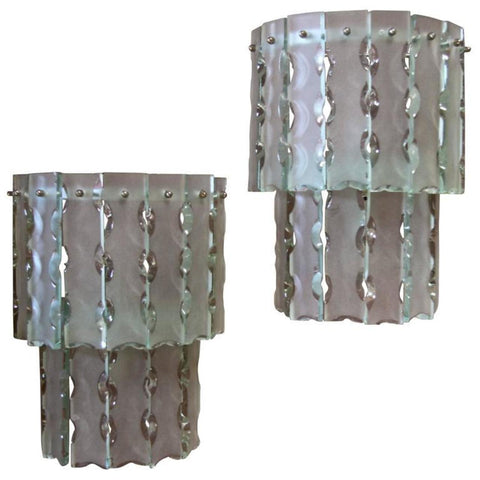 Pair of Italian Beveled Glass Sconces by Cristal Art