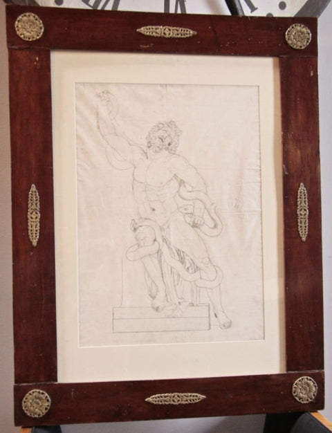 French 1820s Pen and Ink Study in 1830s French Charles X Frame