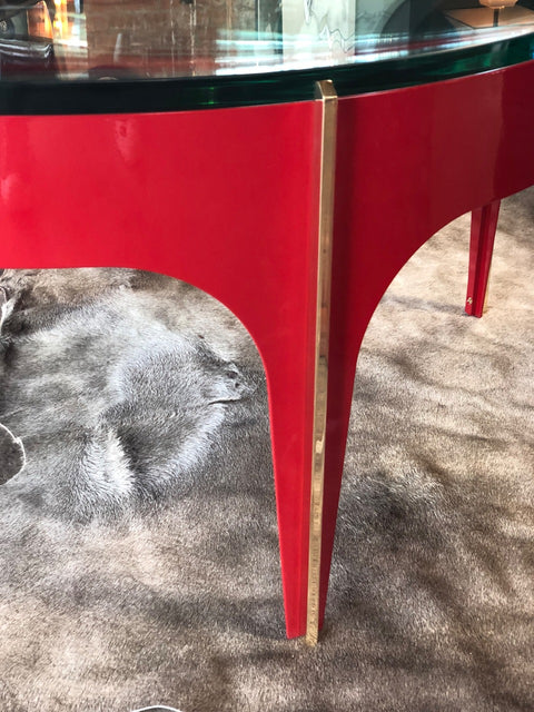 Ma 39's Custom Red and Brass Magnifying Lens Coffee Table