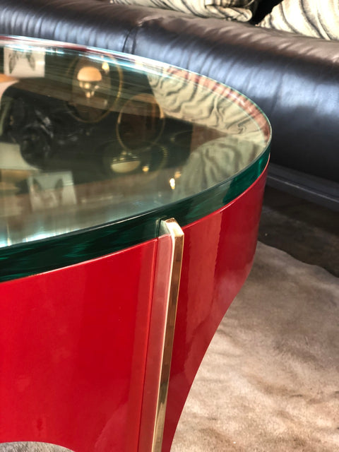 Ma 39's Custom Red and Brass Magnifying Lens Coffee Table