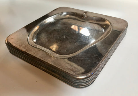Set of 6 Chrome Square Cocktail Plates , Italy 1970s