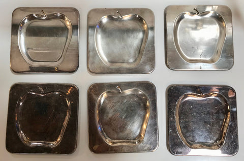 Set of 6 Chrome Square Cocktail Plates , Italy 1970s