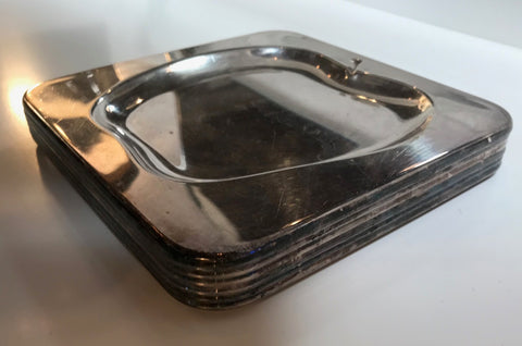 Set of 6 Chrome Square Cocktail Plates , Italy 1970s