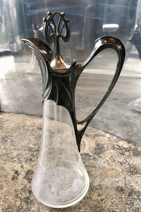 Rare Art Deco Silver Plate and Crystal Set 2 Pitcher, Italy 1930s