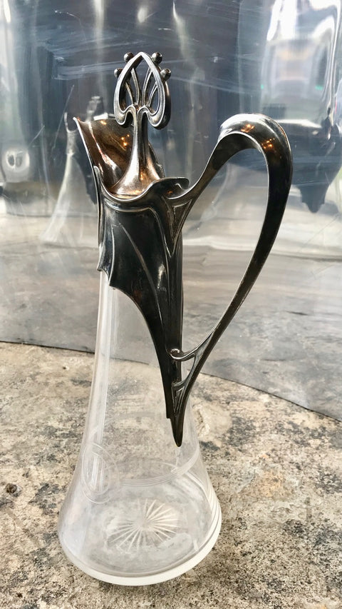 Rare Art Deco Silver Plate and Crystal Set 2 Pitcher, Italy 1930s