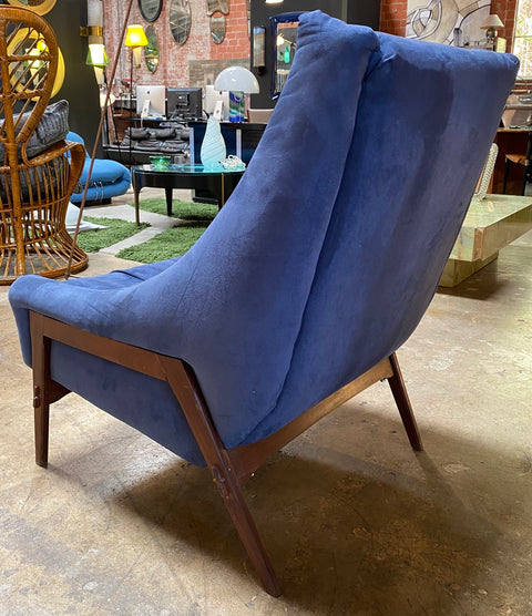 Italian Mid-Century Modern Armchairs Blue Wood Velvet Gio Ponti Style 1960s