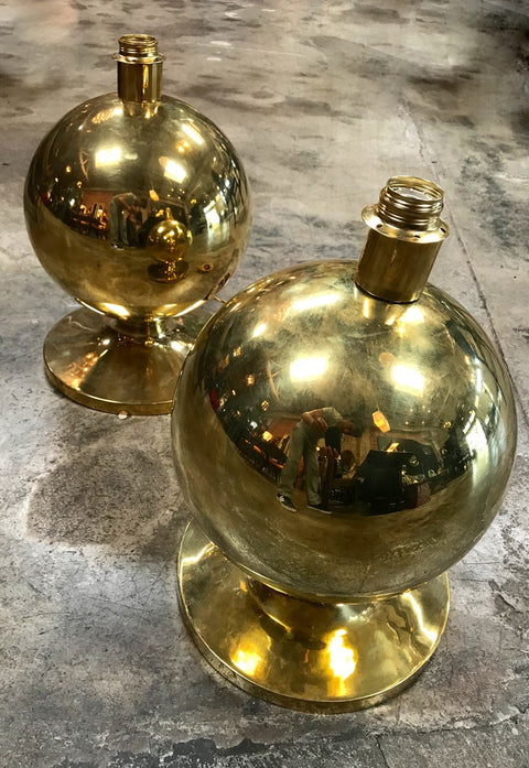 Pair of Italian Brass Globe Lamps, 1960s