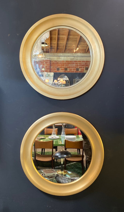 Pair of Sergio Mazza Round Mirrors Golden Aluminum Italian Design 1960s Satin