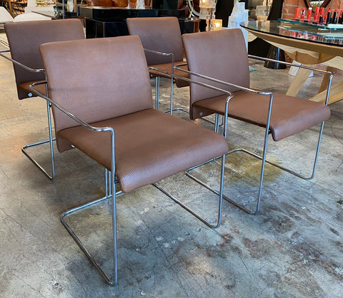 Set of 4  Dining Chairs Leather and Chrome by F.ll Saporiti, 1970s