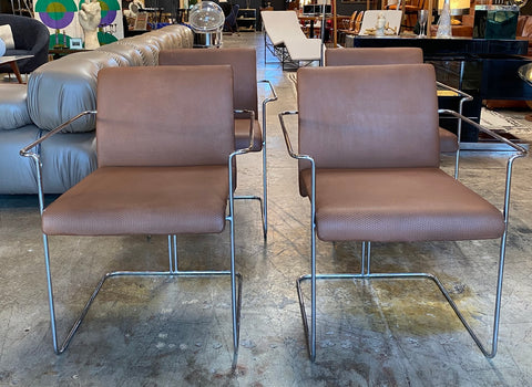 Set of 4  Dining Chairs Leather and Chrome by F.ll Saporiti, 1970s