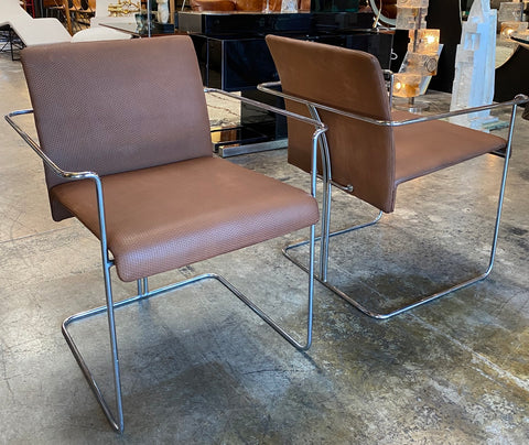 Set of 4  Dining Chairs Leather and Chrome by F.ll Saporiti, 1970s