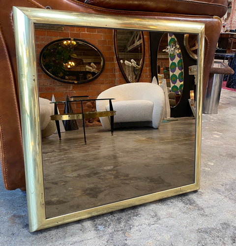 Italian Vintage Square Wall Mirror in Brass 1960s