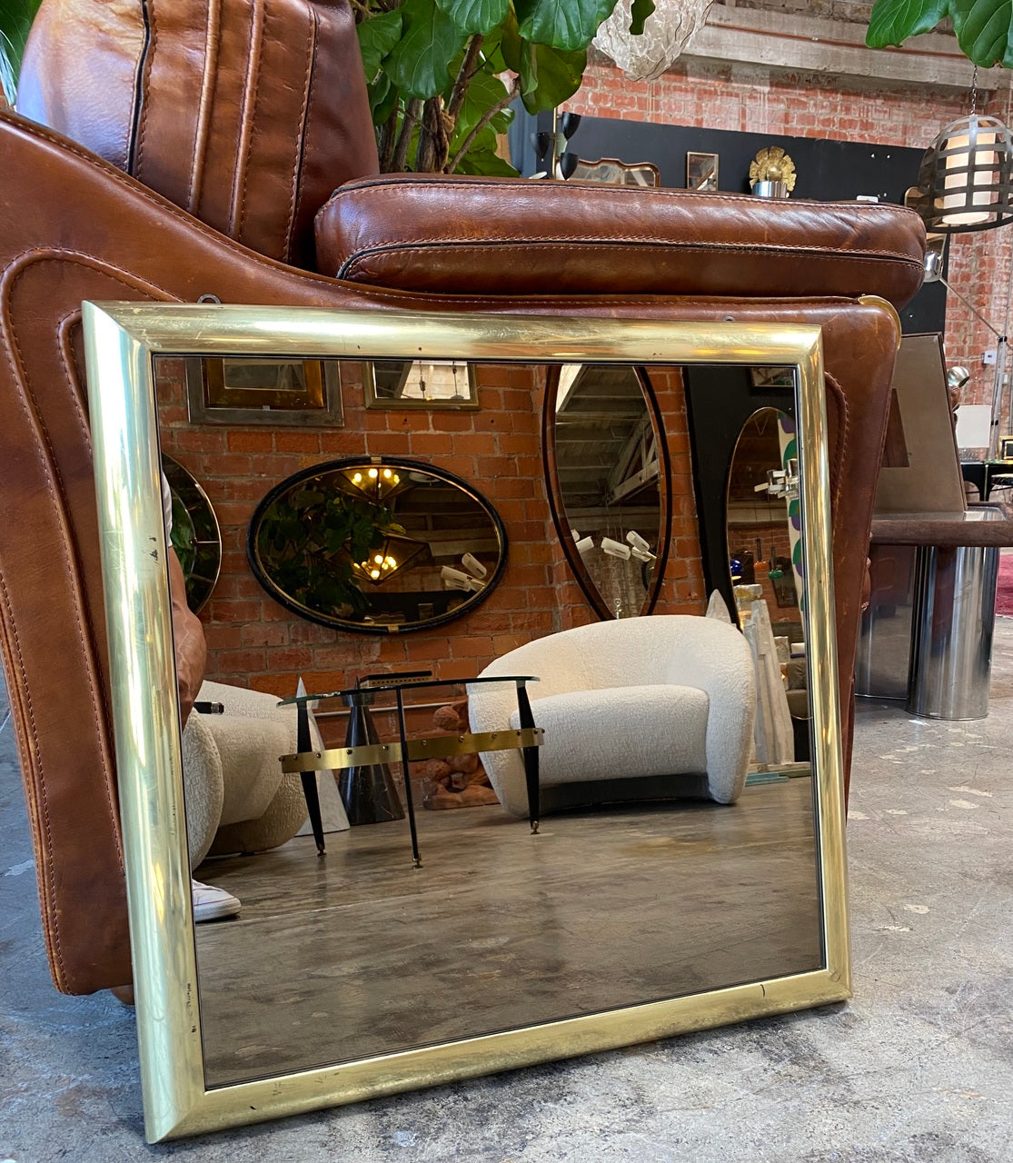 Italian Vintage Square Wall Mirror in Brass 1960s
