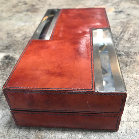 Midcentury Rectangular Leather and Chrome Decorative Box, Italy 1970s