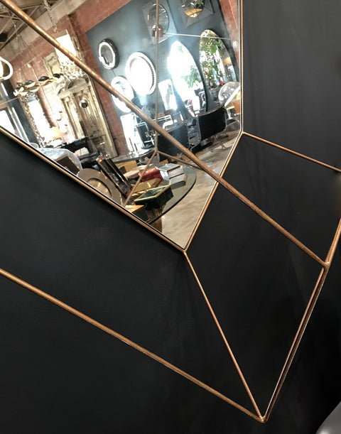 Italian Large Rhomboidal Sculptural Wall Mirror in Brass
