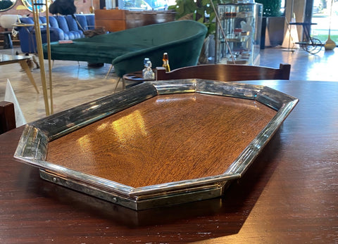 Large Sterling Silver Mounted Wood Tray, Italy 1950s