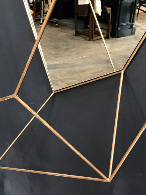Italian Large Rhomboidal Sculptural Wall Mirror in Brass