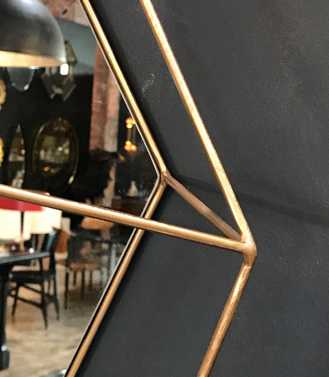 Italian Large Rhomboidal Sculptural Wall Mirror in Brass