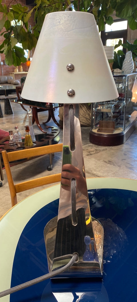 New Italian Midcentury Chrome And Murano Glass Desk Lamp , 2000s