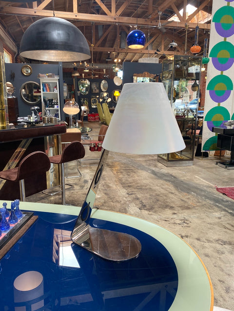 New Italian Midcentury Chrome And Murano Glass Desk Lamp , 2000s