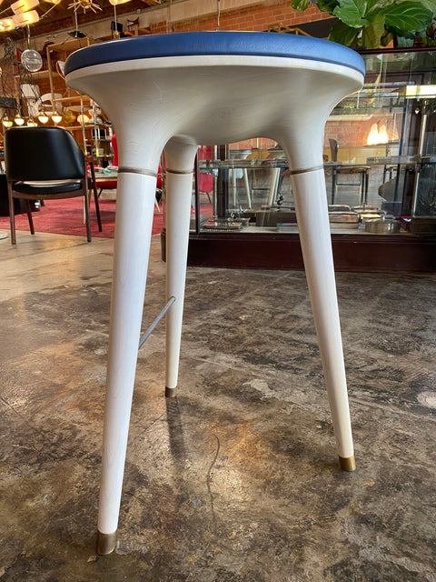 Pair of 2 Contemporary Stool in Carved Maple, Brass and Leather