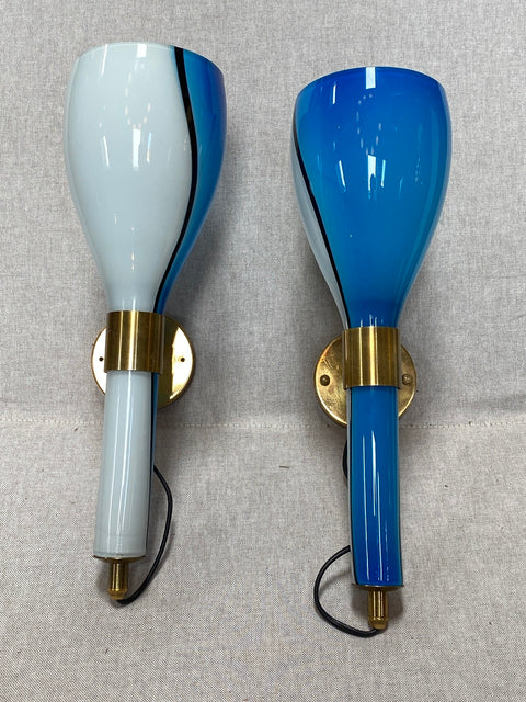 Pair of Hand Blown Venini Sconces with Brass Mounts 1950s