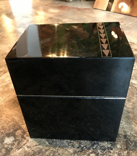 Oversize Black Lacquer Box with Metal Inlay, Italy 1940s