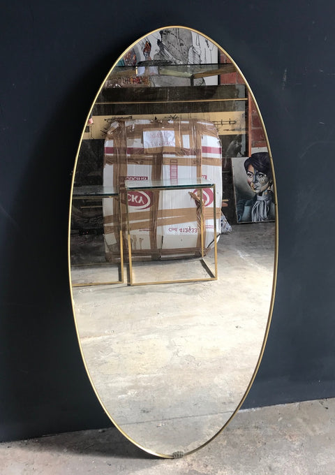 Italian Mid Century Brass Oval Mirror, 1950s