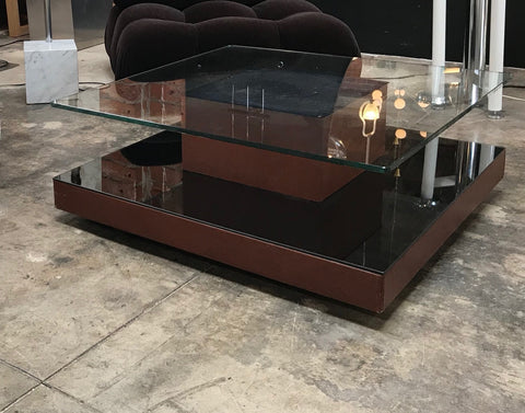 Osvaldo Borsani Square Coffee Table in Leather and Mirror. Italy, 1970s