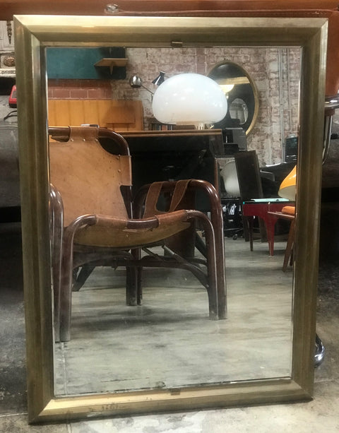 Mid-20th Century Rectangular Mirror with Brass Surround, Italy 1950s