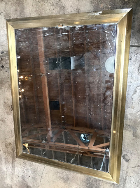 Mid-20th Century Rectangular Mirror with Brass Surround, Italy 1950s