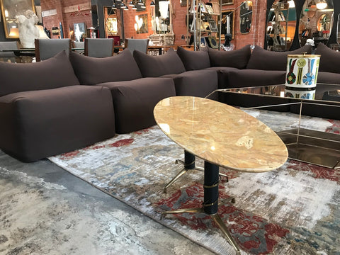 Mid-Century Modern Italian Yellow Marble and Brass Oval Coffee Table 1950