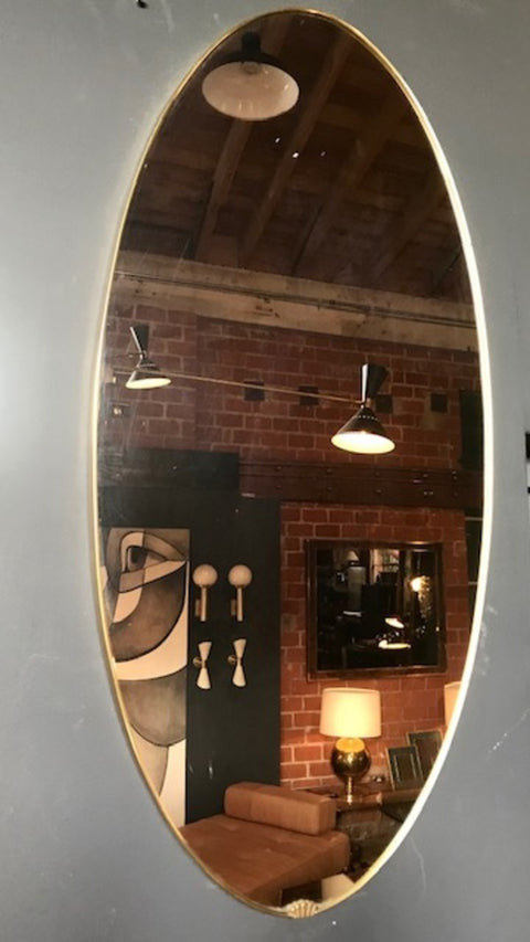 Italian Mid Century Brass Oval Mirror, 1950s