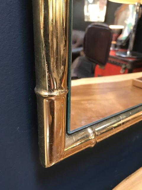 Large Pair of Rectangular Faux Bamboo Brass Mirrors , Italy 1960s