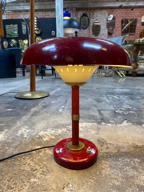 Arredoluce Attributed Table Lamp 1950s Whit Original Red Leather
