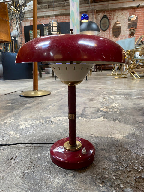 Arredoluce Attributed Table Lamp 1950s Whit Original Red Leather