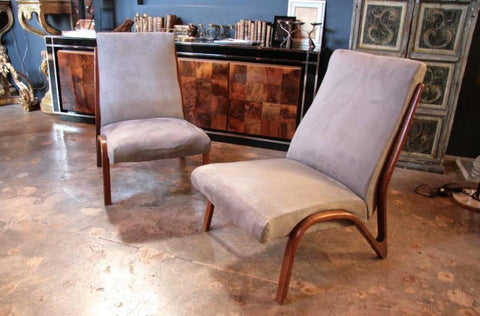 Pair of Sculptural Italian 1960s Lounge Chairs in Velvet Cotton