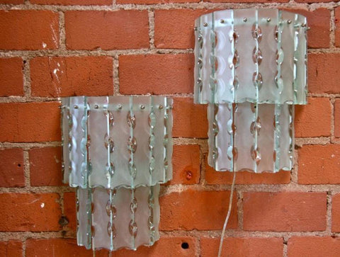 Pair of Italian Beveled Glass Sconces by Cristal Art