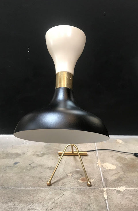 Pair of Mid-Century Stilnovo Adjustable Black/White Table Lamps in Brass, Italy