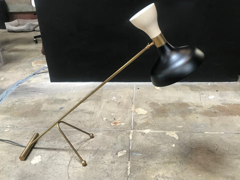 Pair of Mid-Century Stilnovo Adjustable Black/White Table Lamps in Brass, Italy